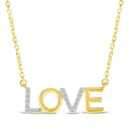 Diamond &quot;Love&quot; Necklace 1/15 ct tw 10K Yellow Gold 18&quot;