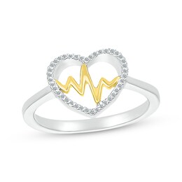 Diamond Heartbeat Fashion Ring 1/15 ct tw Sterling Silver & 10K Yellow Gold