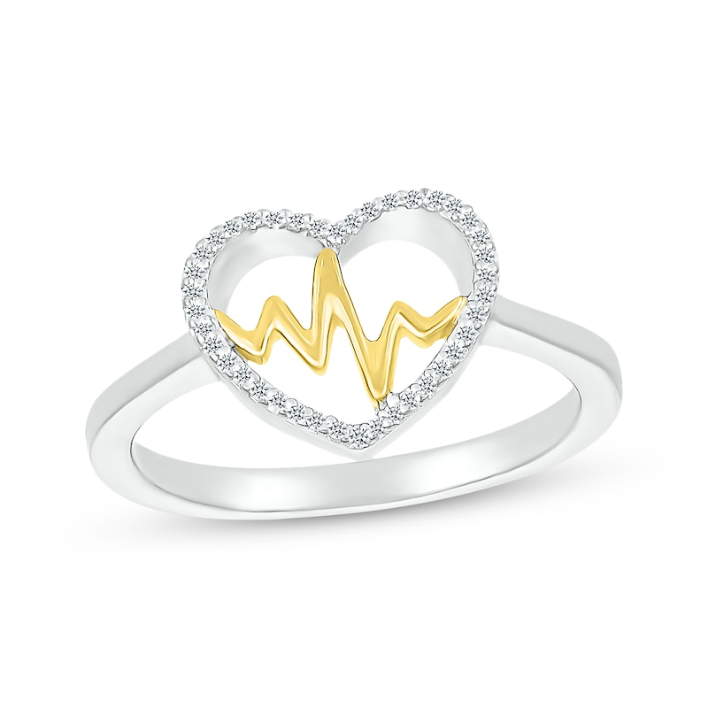 Main Image 1 of Diamond Heartbeat Fashion Ring 1/15 ct tw Sterling Silver & 10K Yellow Gold