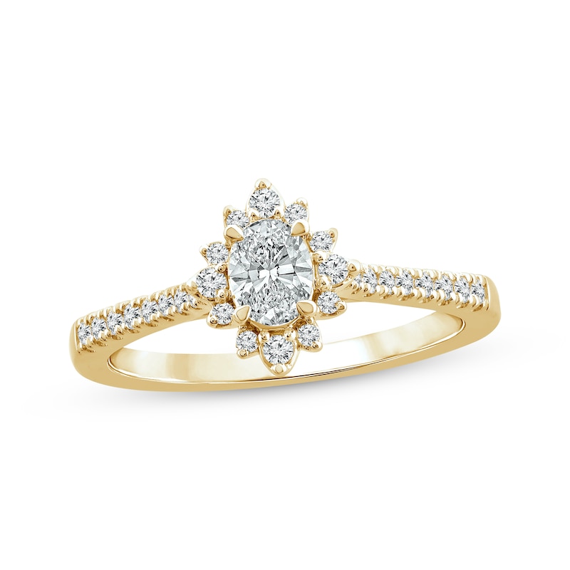 Main Image 1 of Now + Forever Oval-Cut Diamond Starburst Halo Engagement Ring 1/2 ct tw 14K Yellow Gold