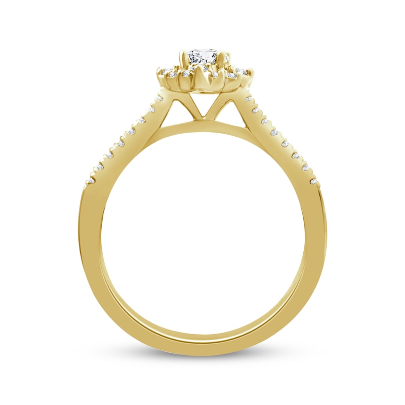 Main Image 3 of Now + Forever Oval-Cut Diamond Starburst Halo Engagement Ring 1/2 ct tw 14K Yellow Gold