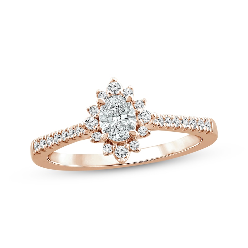 Main Image 1 of Now + Forever Oval-Cut Diamond Starburst Halo Engagement Ring 1/2 ct tw 14K Rose Gold