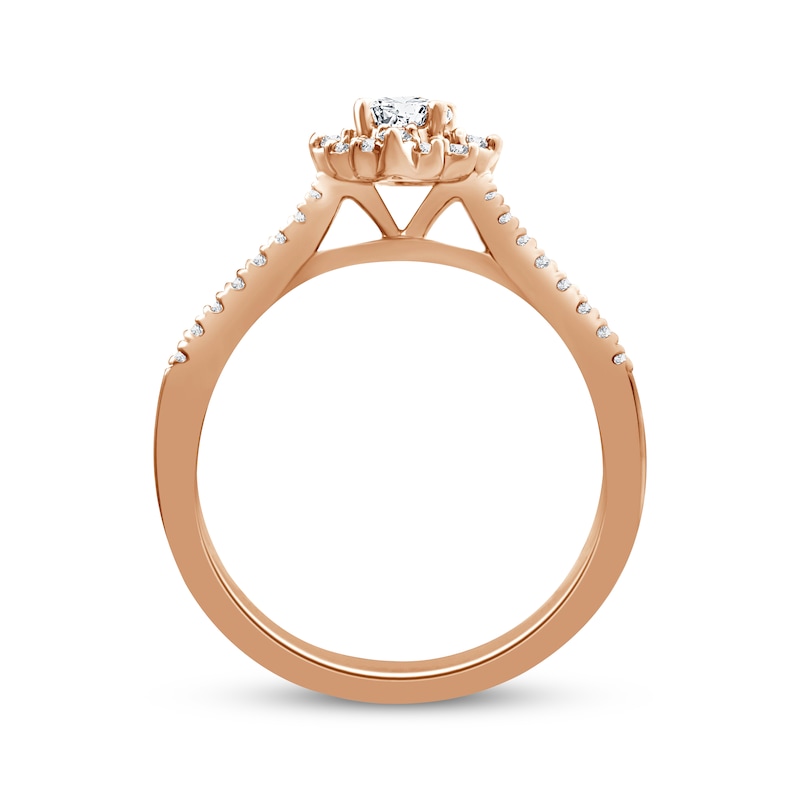 Main Image 3 of Now + Forever Oval-Cut Diamond Starburst Halo Engagement Ring 1/2 ct tw 14K Rose Gold