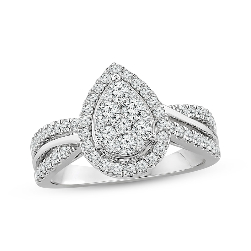 Main Image 1 of Now + Forever Multi-Diamond Center Teardrop Frame Engagement Ring 3/4 ct tw 14K White Gold