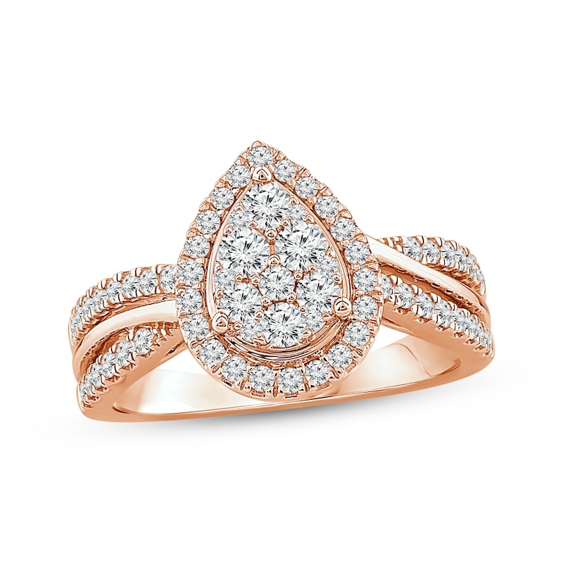 Main Image 1 of Now + Forever Multi-Diamond Center Teardrop Frame Engagement Ring 3/4 ct tw 14K Rose Gold