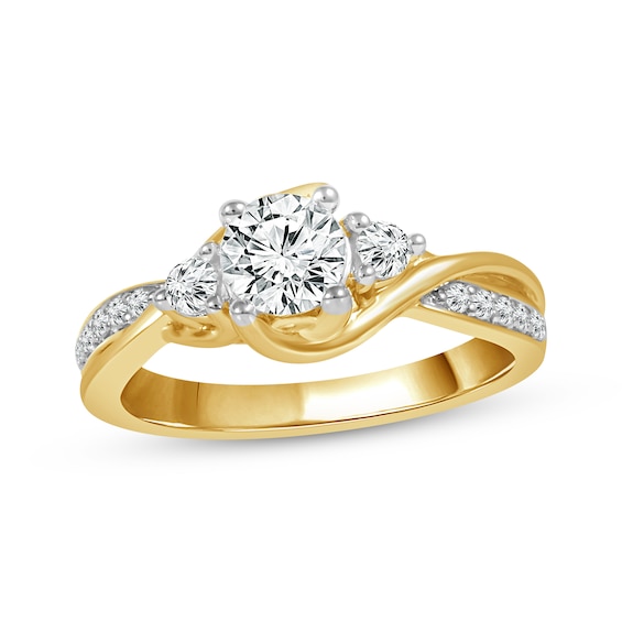 Memories Moments Magic Round-Cut Diamond Three-Stone Engagement Ring 1 ct tw 14K Yellow Gold