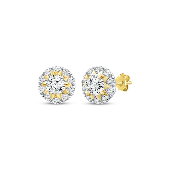 Diamond Star Halo Stud Earrings 1/2 ct tw 10K Yellow Gold