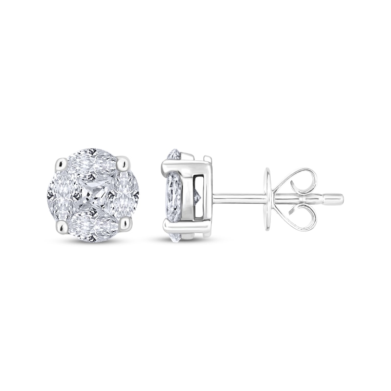 Princess & Marquise-Cut Multi-Diamond Stud Earrings 1/5 ct tw Sterling ...