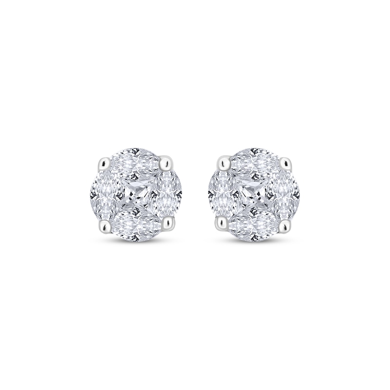 Main Image 2 of Princess & Marquise-Cut Multi-Diamond Stud Earrings 1/4 ct tw Sterling Silver