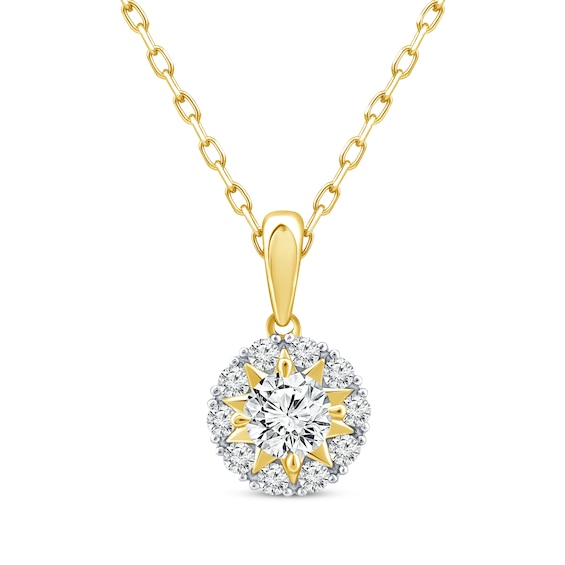 Diamond Star Halo Necklace 1/2 ct tw 10K Yellow Gold 18"