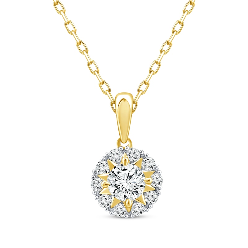 Main Image 1 of Lab-Grown Diamond Star Halo Necklace 1/2 ct tw 10K Yellow Gold 18&quot;
