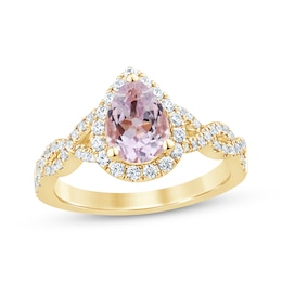 Now + Forever Pear-Shaped Amethyst Diamond Halo Twist Engagement Ring 3/8 ct tw 14K Yellow Gold