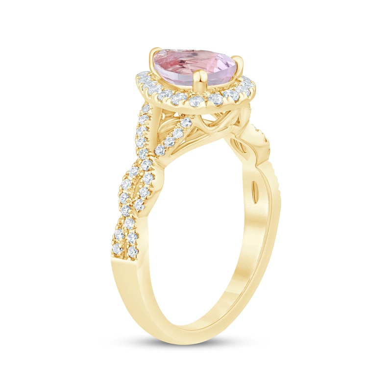 Main Image 2 of Now + Forever Pear-Shaped Amethyst Diamond Halo Twist Engagement Ring 3/8 ct tw 14K Yellow Gold
