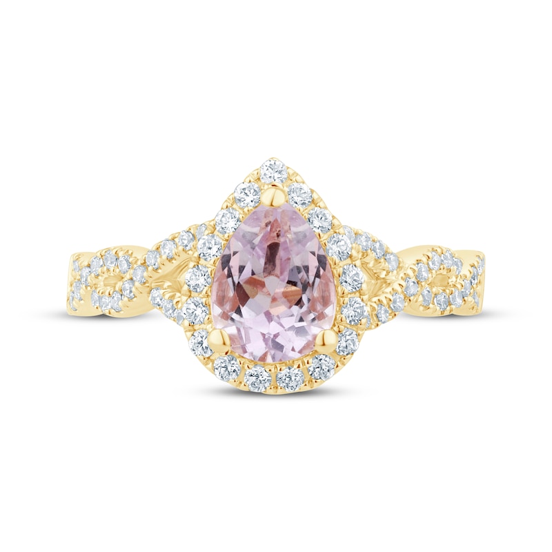 Main Image 3 of Now + Forever Pear-Shaped Amethyst Diamond Halo Twist Engagement Ring 3/8 ct tw 14K Yellow Gold