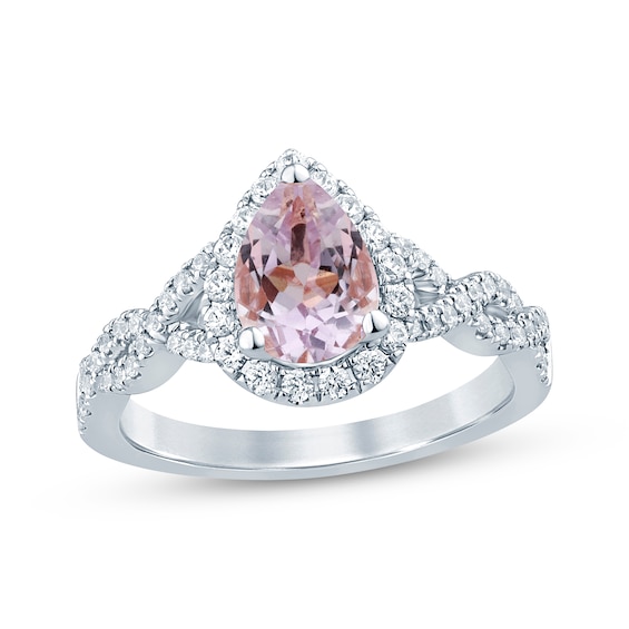 Now + Forever Pear-Shaped Amethyst Diamond Halo Twist Engagement Ring 3/8 ct tw 14K White Gold