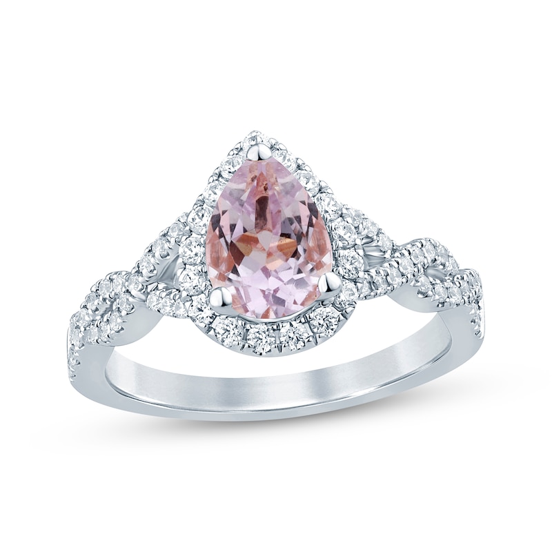 Main Image 1 of Now + Forever Pear-Shaped Amethyst Diamond Halo Twist Engagement Ring 3/8 ct tw 14K White Gold