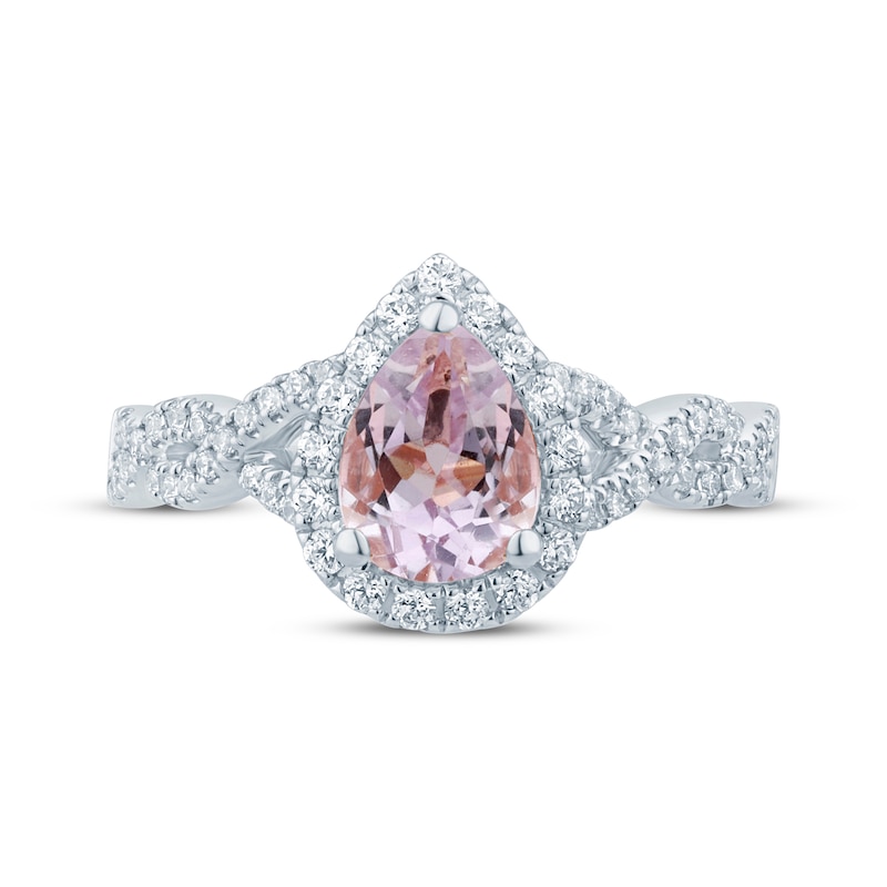Main Image 3 of Now + Forever Pear-Shaped Amethyst Diamond Halo Twist Engagement Ring 3/8 ct tw 14K White Gold