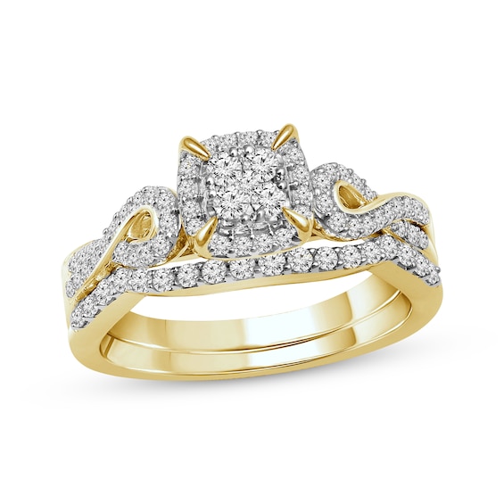 Now + Forever Round-Cut Multi-Diamond Bridal Set 1/2 ct tw 14K Yellow Gold