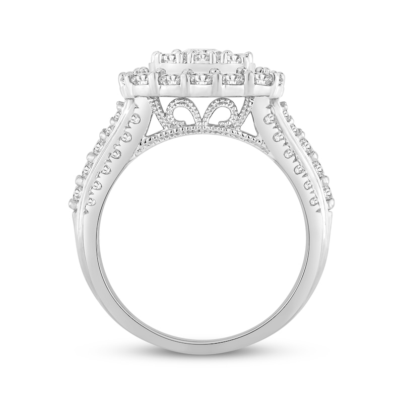 Multi-Diamond Center Cushion Frame Engagement Ring 2 ct tw 10K White ...