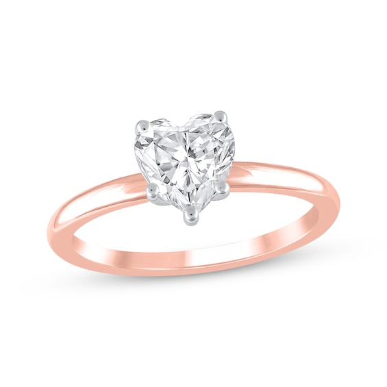 Now + Forever Lab-Grown Diamonds Heart-Shaped Solitaire Engagement Ring 1 ct tw 14K Rose Gold (F/SI2) (F/SI2)