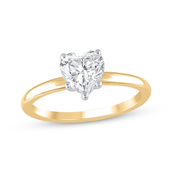 Now + Forever Lab-Grown Diamonds Heart-Shaped Solitaire Engagement Ring 1 ct tw 14K Yellow Gold (F/SI2)