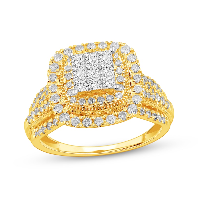 Main Image 1 of Now + Forever Princess-Cut Multi-Diamond Center Engagement Ring 1 ct tw 10K Yellow Gold