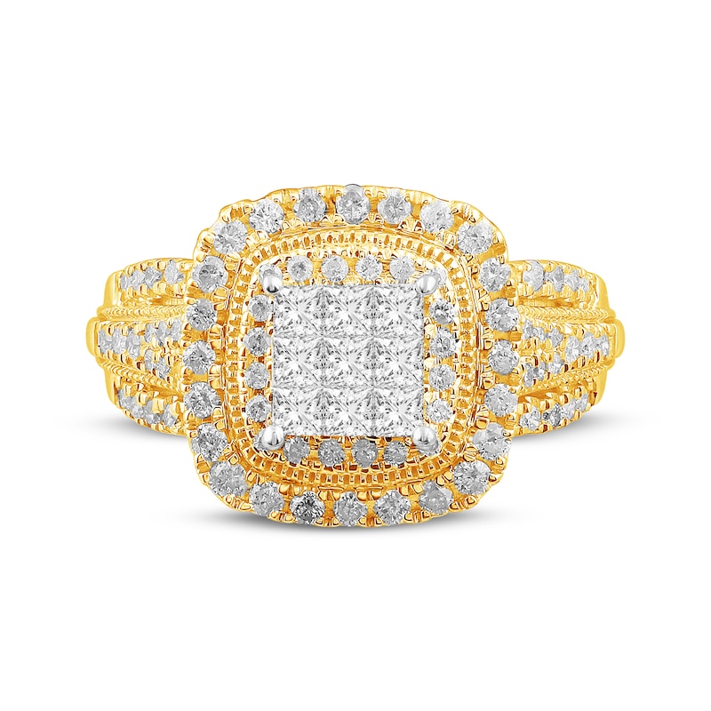Main Image 3 of Now + Forever Princess-Cut Multi-Diamond Center Engagement Ring 1 ct tw 10K Yellow Gold