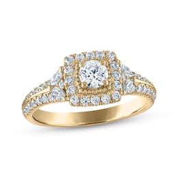 Now + Forever Diamond Cushion Frame Engagement Ring 7/8 ct tw 14K Yellow Gold