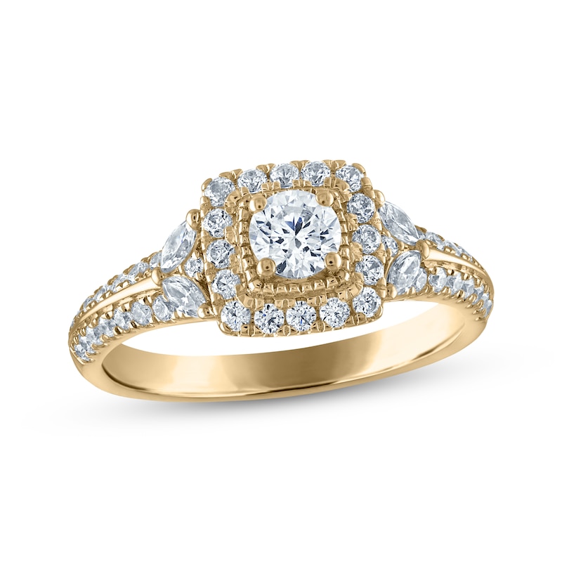 Main Image 1 of Now + Forever Diamond Cushion Frame Engagement Ring 7/8 ct tw 14K Yellow Gold