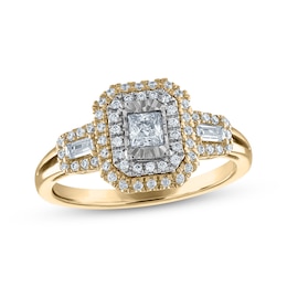 Now + Forever Princess-Cut Diamond Double Octagon Frame Engagement Ring 1/2 ct tw 14K Yellow Gold