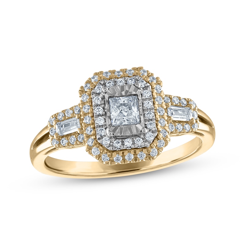 Main Image 1 of Now + Forever Princess-Cut Diamond Double Octagon Frame Engagement Ring 1/2 ct tw 14K Yellow Gold