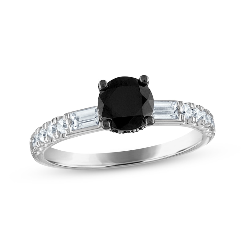 Round-Cut Black & White Diamond Engagement Ring 1-1/3 ct tw 14K White ...