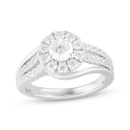 Now + Forever Round-Cut Diamond Halo Swirl Engagement Ring 1-1/4 ct tw 14K White Gold