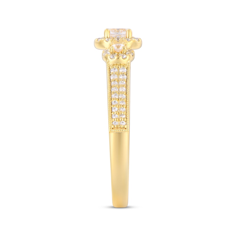 Main Image 2 of Memories Moments Magic Oval & Round-Cut Three-Stone Diamond Engagement Ring 1/2 ct tw 14K Yellow Gold
