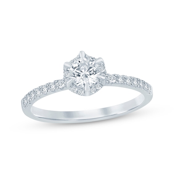 Round-Cut Diamond Halo Engagement Ring 1/2 ct tw 14K White Gold
