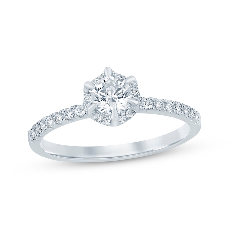 Main Image 1 of Now + Forever Round-Cut Diamond Halo Engagement Ring 1/2 ct tw 14K White Gold
