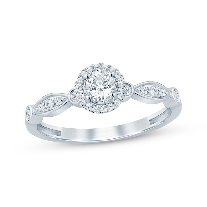Main Image 1 of Now + Forever Round-Cut Diamond Halo Engagement Ring 1/3 ct tw 10K White Gold