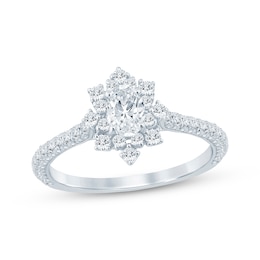 Now + Forever Oval-Cut Diamond Starburst Halo Engagement Ring 1-1/8 ct tw 14K White Gold
