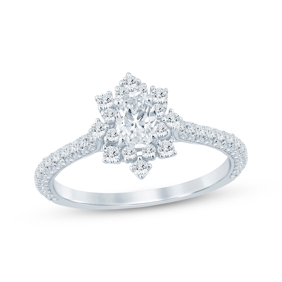 Now + Forever Oval-Cut Diamond Starburst Halo Engagement Ring 1-1/8 ct tw 14K White Gold