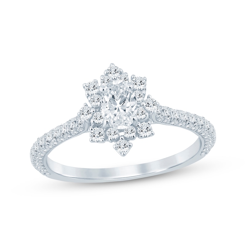 Main Image 1 of Now + Forever Oval-Cut Diamond Starburst Halo Engagement Ring 1-1/8 ct tw 14K White Gold