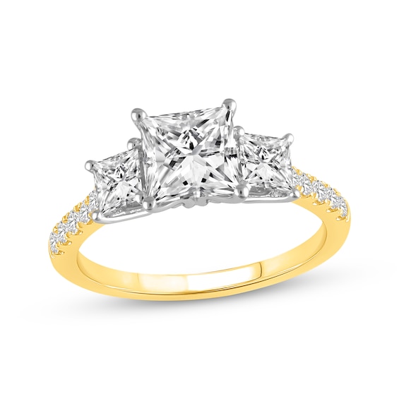 Memories Moments Magic Lab-Grown Diamonds Princess-Cut Three-Stone Engagement Ring 2-1/5 ct tw 14K Yellow Gold