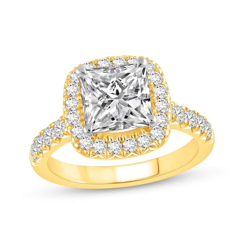 Main Image 1 of Now + Forever Lab-Grown Diamonds Princess-Cut Cushion Frame Engagement Ring 2-3/4 ct tw 14K Yellow Gold