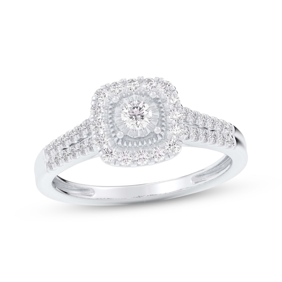 Adore Multi-Diamond Cushion Halo Engagement Ring 3/8 ct tw 14K White Gold