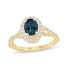 Thumbnail Image 1 of Now + Forever Oval-Cut London Blue Topaz & Diamond Halo Twist Shank Engagement Ring 1/2 ct tw 14K Yellow Gold