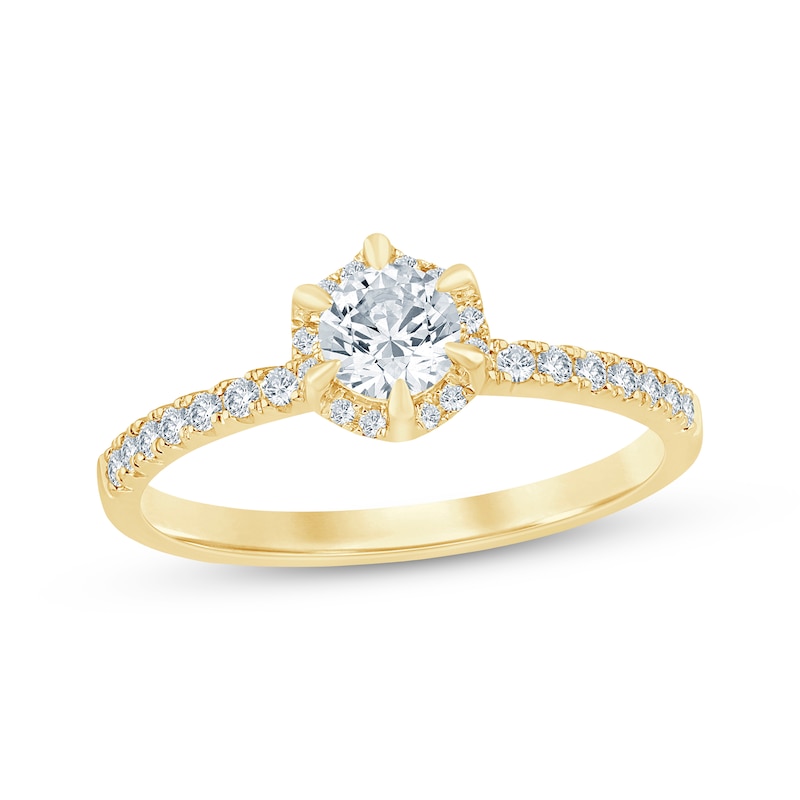 Round-Cut Diamond Halo Engagement Ring 1/2 ct tw 14K Yellow Gold | Kay