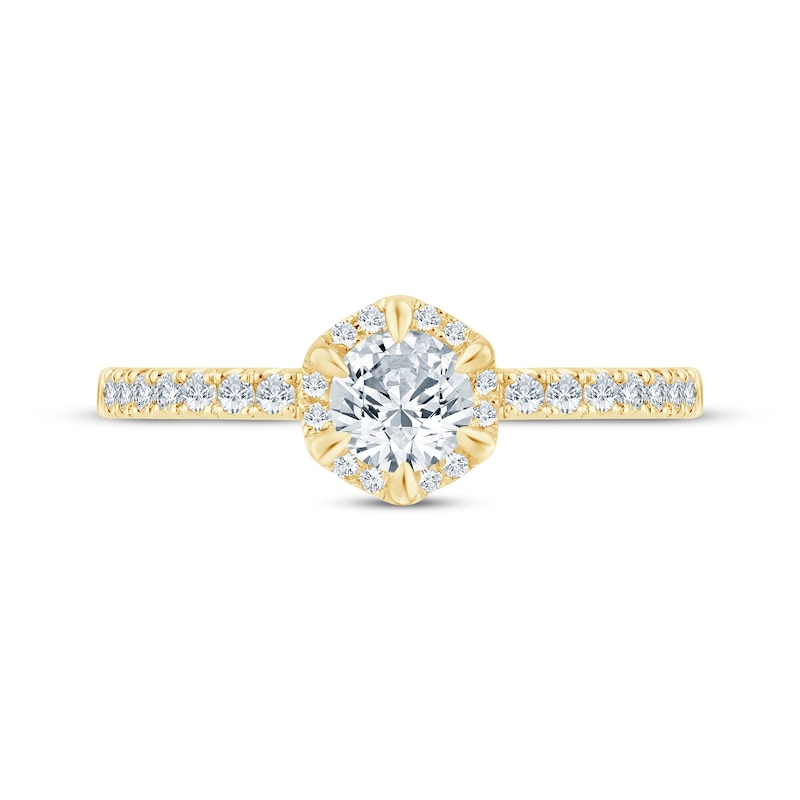 Main Image 3 of Now + Forever Round-Cut Diamond Halo Engagement Ring 1/2 ct tw 14K Yellow Gold