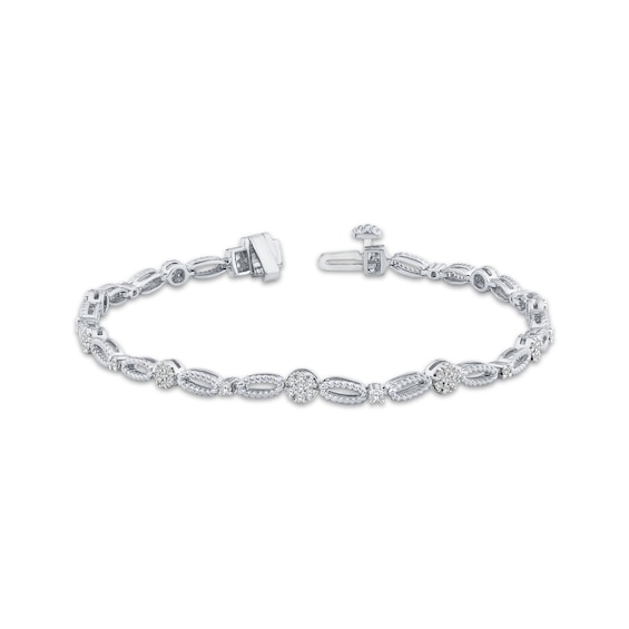 Threads of Love Multi-Diamond Oval Link Bracelet 1/2 ct tw Sterling Silver 7"