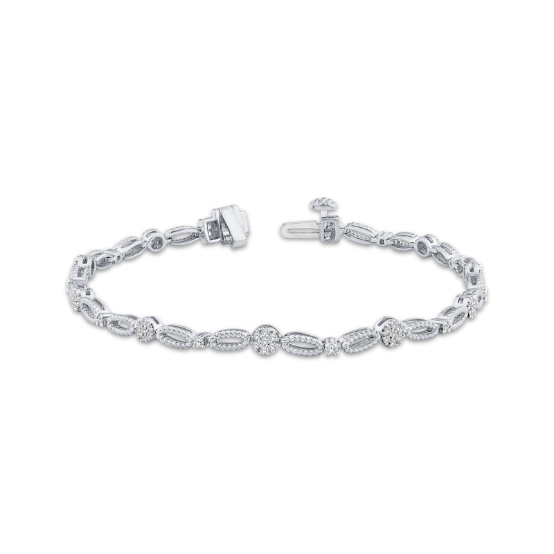 Main Image 1 of Threads of Love Multi-Diamond Oval Link Bracelet 1/2 ct tw Sterling Silver 7&quot;