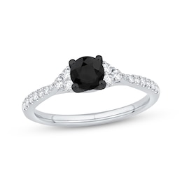Now + Forever Round-Cut Black & White Diamond Engagement Ring 3/4 ct tw 14K White Gold
