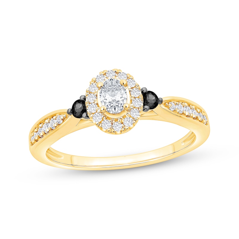 Main Image 1 of Now + Forever Oval-Cut White Diamond & Black Diamond Engagement Ring 3/8 ct tw 14K Yellow Gold